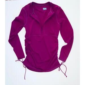 Athleta  Ruched 1/2 Zip Tunic Top M  Fuchsia Hot Pink Long Sleeve Pullover